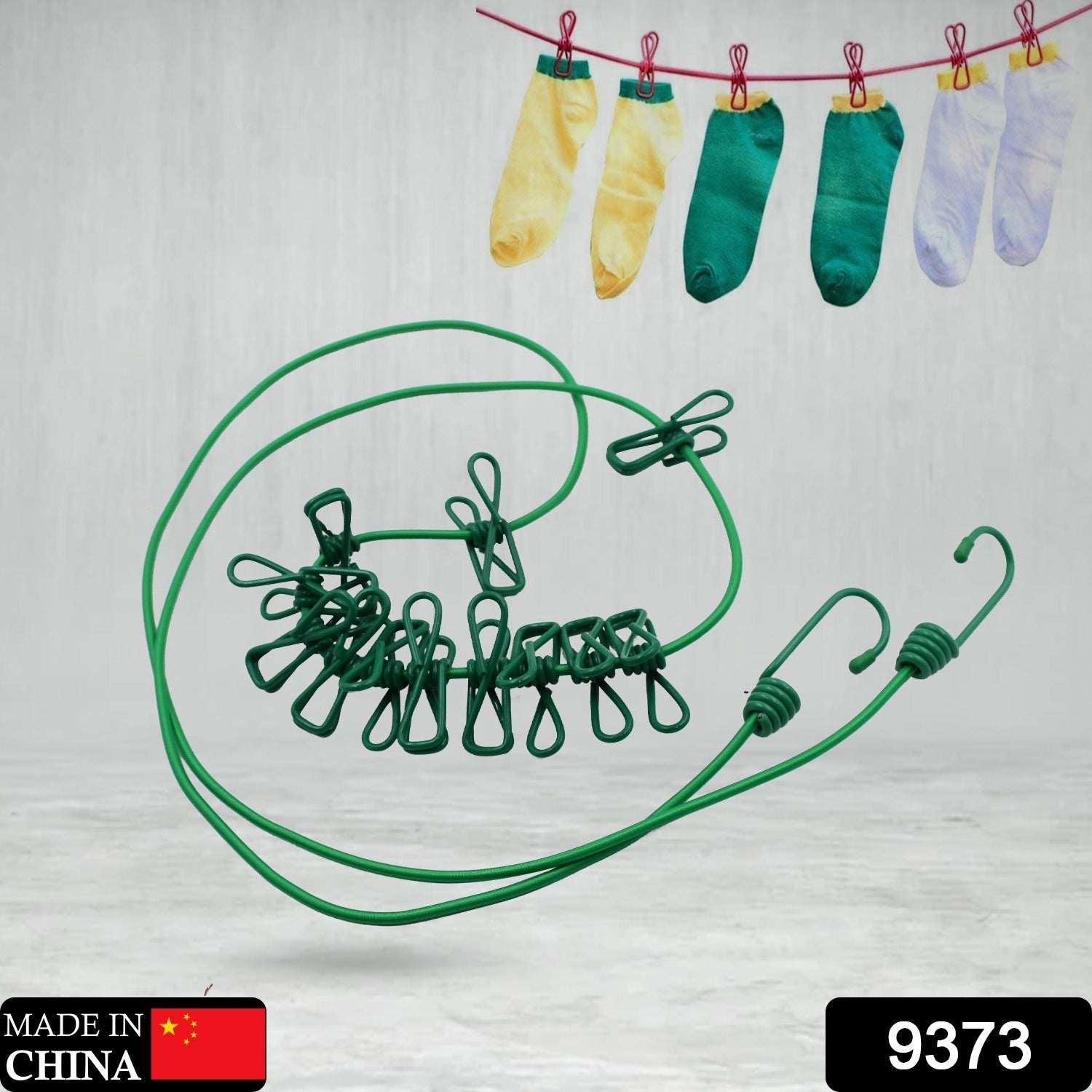 9373 Elastic Cloth Drying Rope with 12 Metal Clip Portable Clothes line For Home & Travel 9373 Elastic Cloth Drying Rope with 12 Metal Clip Portable Clothes line For Home & Travel